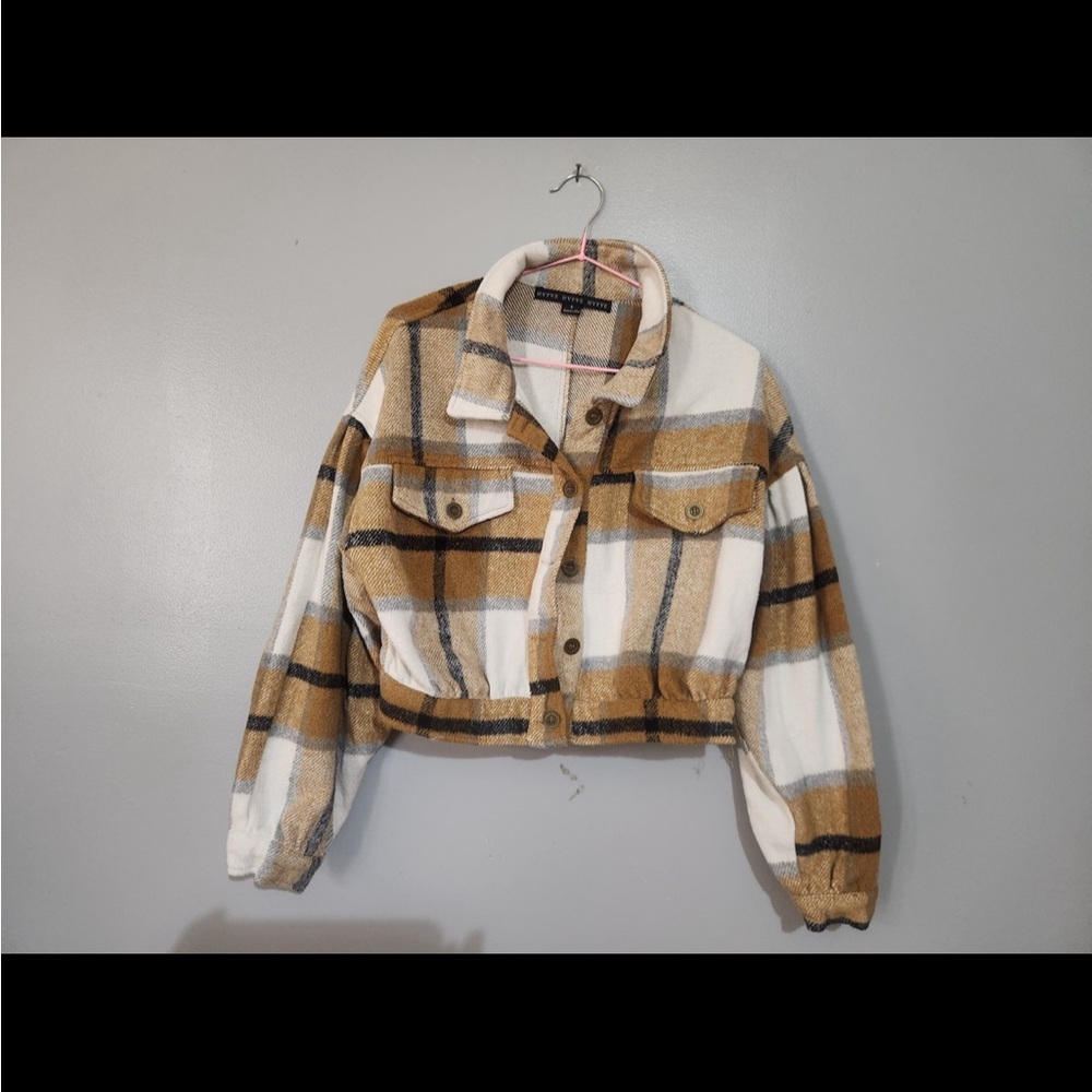 HYFVE Checkered Teddy Jacket in Tan and Cream